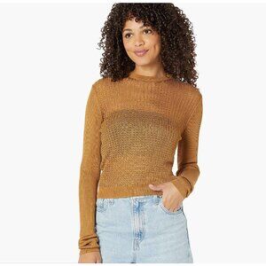 Free People H2O Crew Neck Sweater Women's Tiger Eye Long Sleeve Semi Sheer